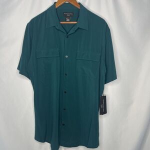 Shaquille O'neal Men's XLGTall Shirt Teal Green Woven Button Up Short Sleeve NEW